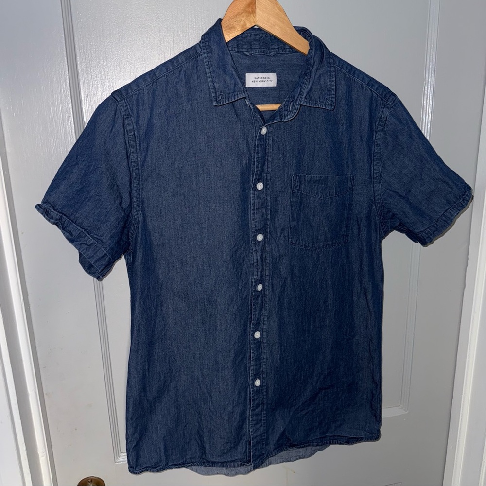 Saturdays NYC Indigo Lightweight Denim Short Sleeve Shirt